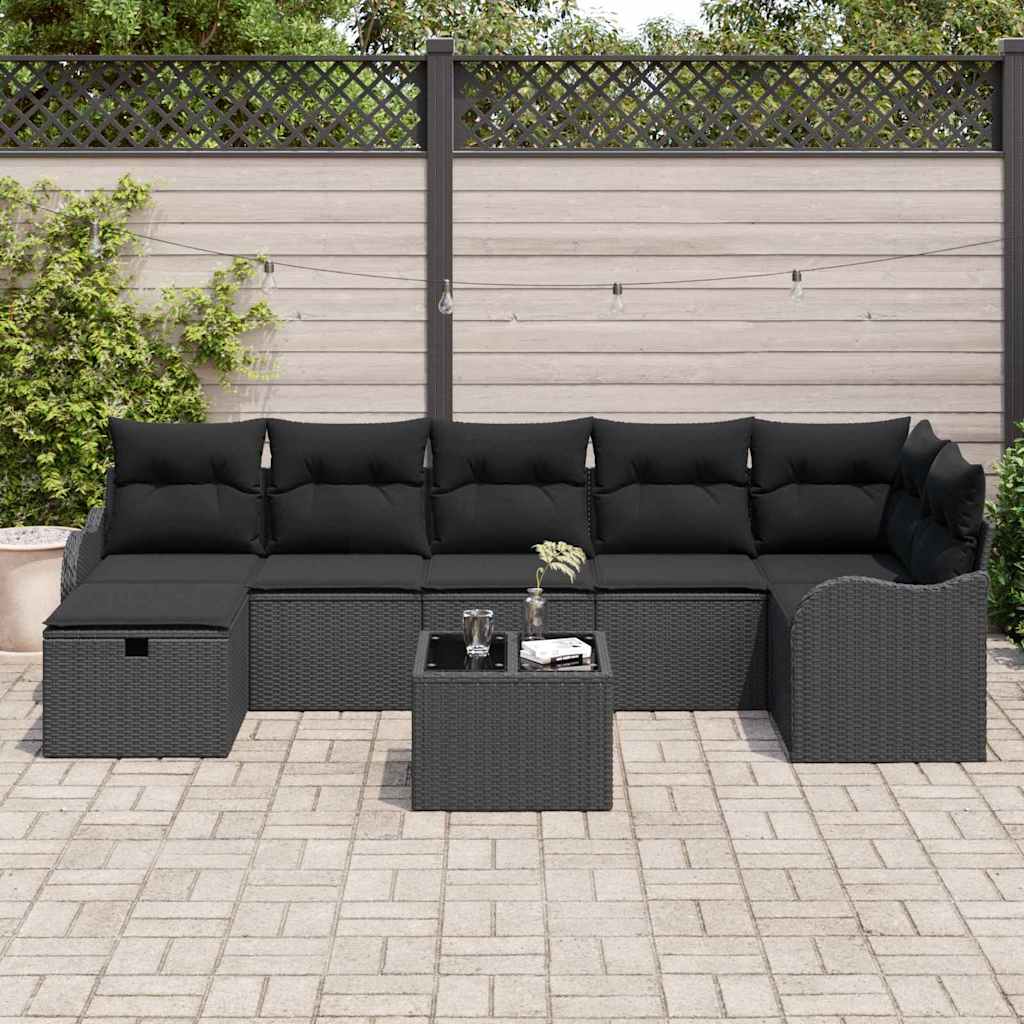 Ensemble de canapé de jardin avec coussin 8 pcs Noir Poly rotin - XIOS
