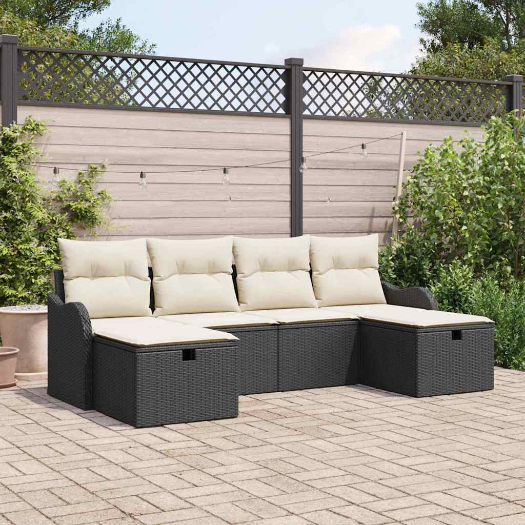Ensemble de canapé de jardin avec coussin 6 pcs Noir Poly rotin - XIOS