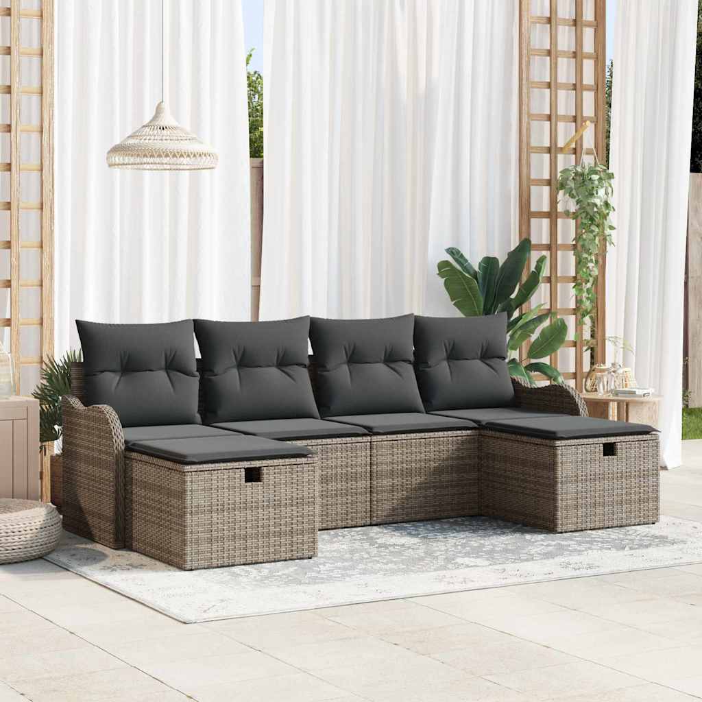 Ensemble de canapé de jardin avec coussin 6 pcs Gris Poly rotin - XIOS