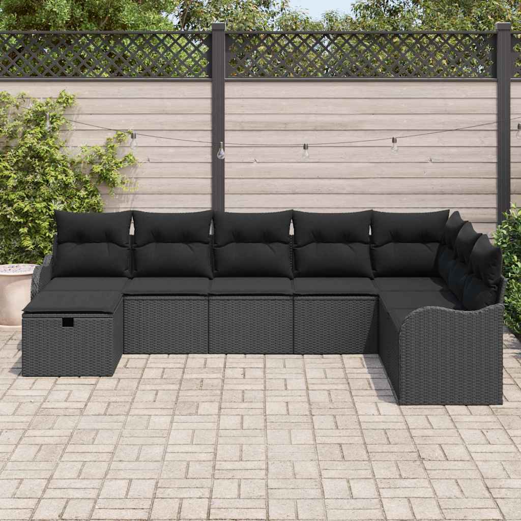 Ensemble de canapé de jardin avec coussin 8 pcs Noir Poly rotin - XIOS