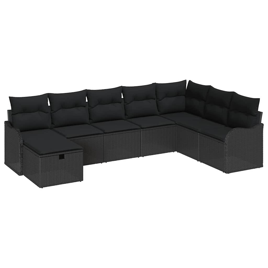 Ensemble de canapé de jardin avec coussin 8 pcs Noir Poly rotin - XIOS