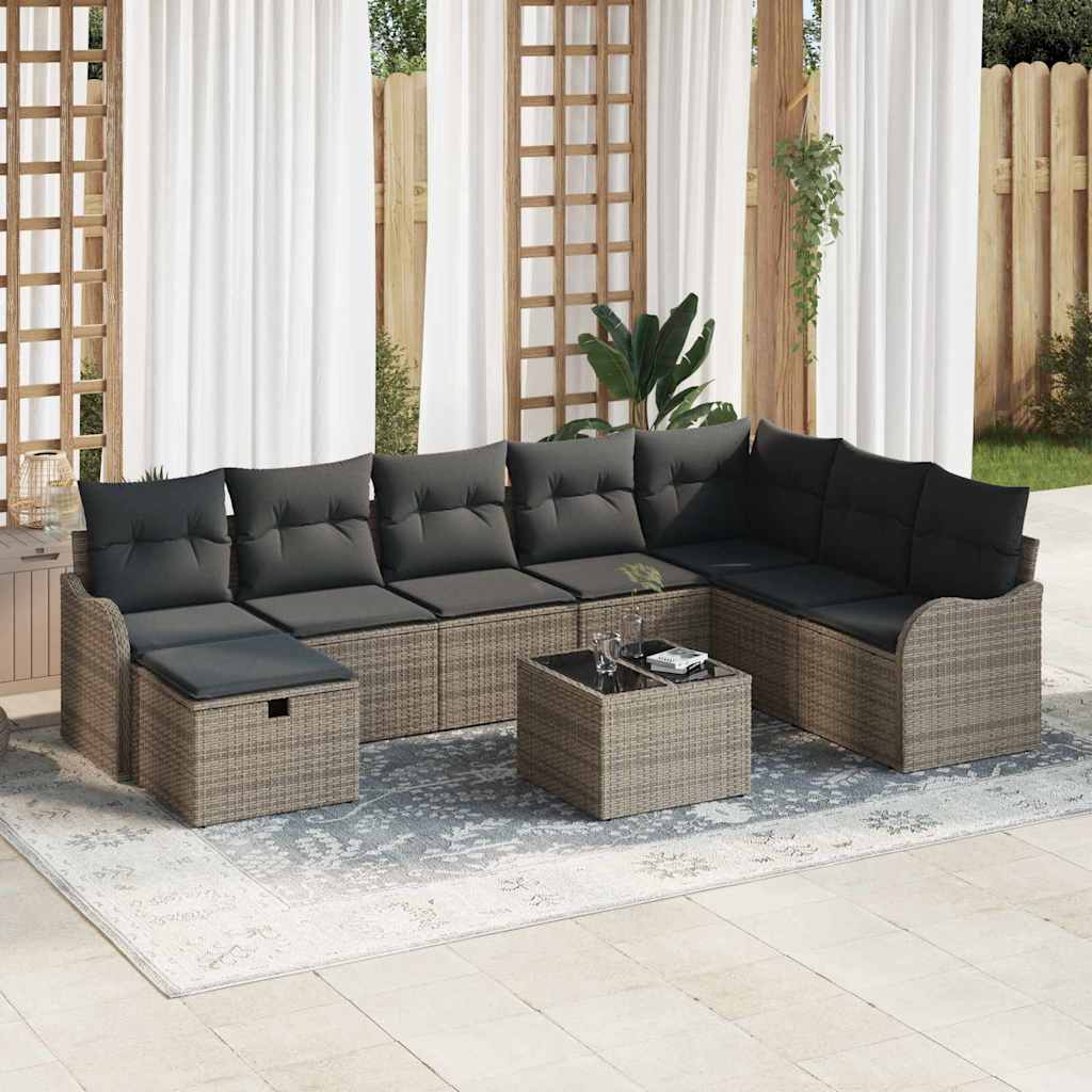 Ensemble de canapé de jardin avec coussin 9 pcs Gris Poly rotin - XIOS