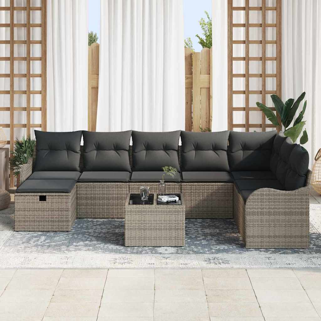 Ensemble de canapé de jardin avec coussin 9 pcs Gris Poly rotin - XIOS