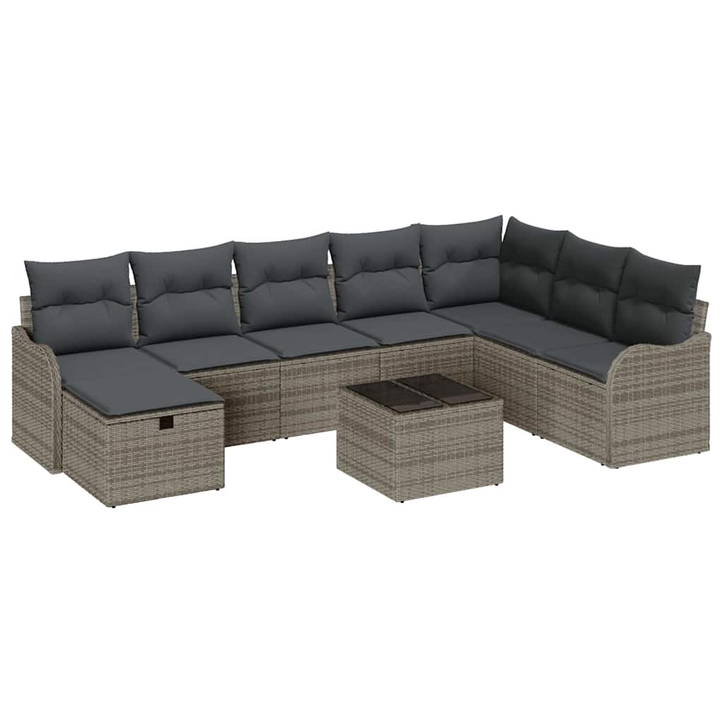 Ensemble de canapé de jardin avec coussin 9 pcs Gris Poly rotin - XIOS