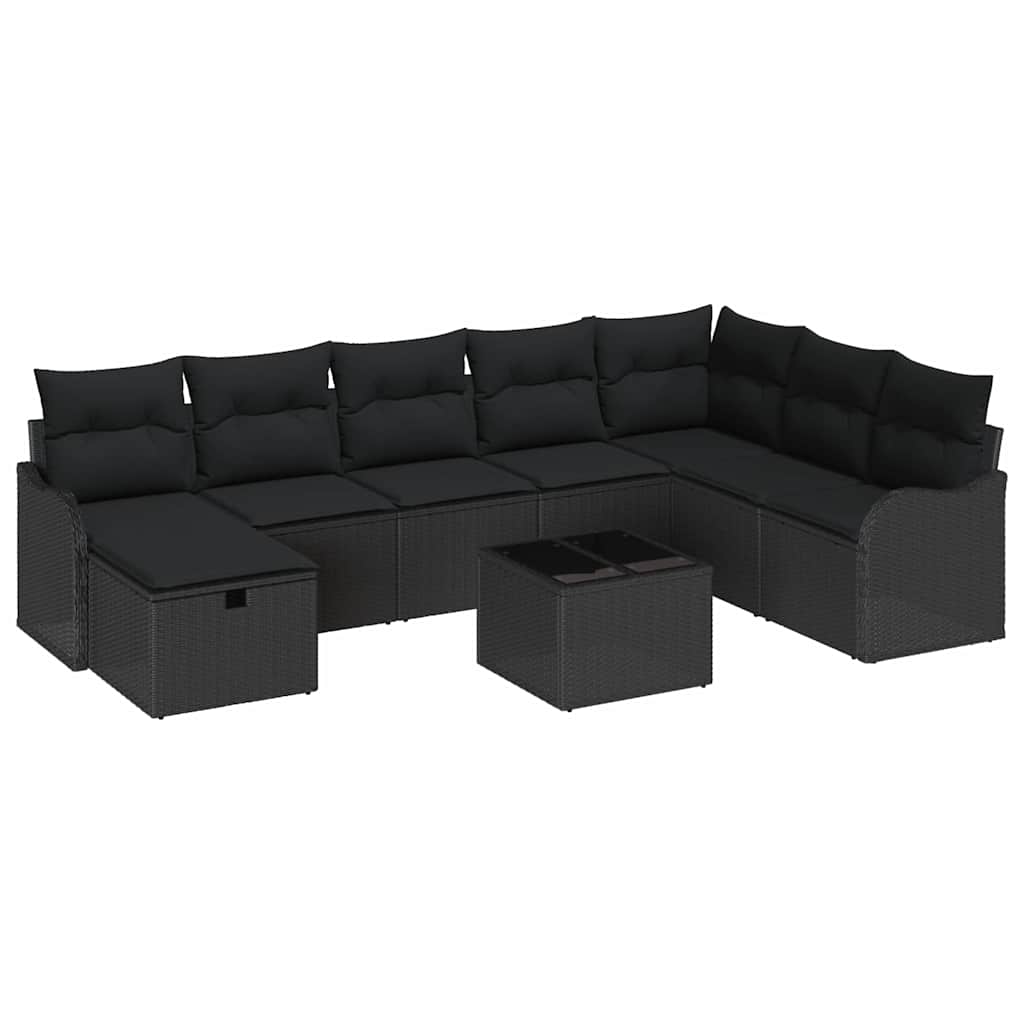 Ensemble de canapé de jardin avec coussin 9 pcs Noir Poly rotin - XIOS