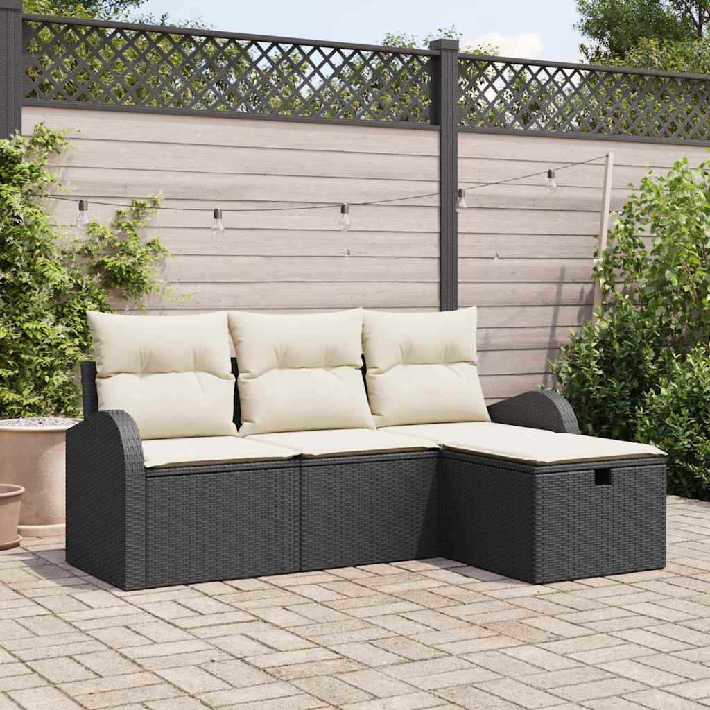 Ensemble de canapé de jardin avec coussin 4 pcs Noir Poly rotin - XIOS