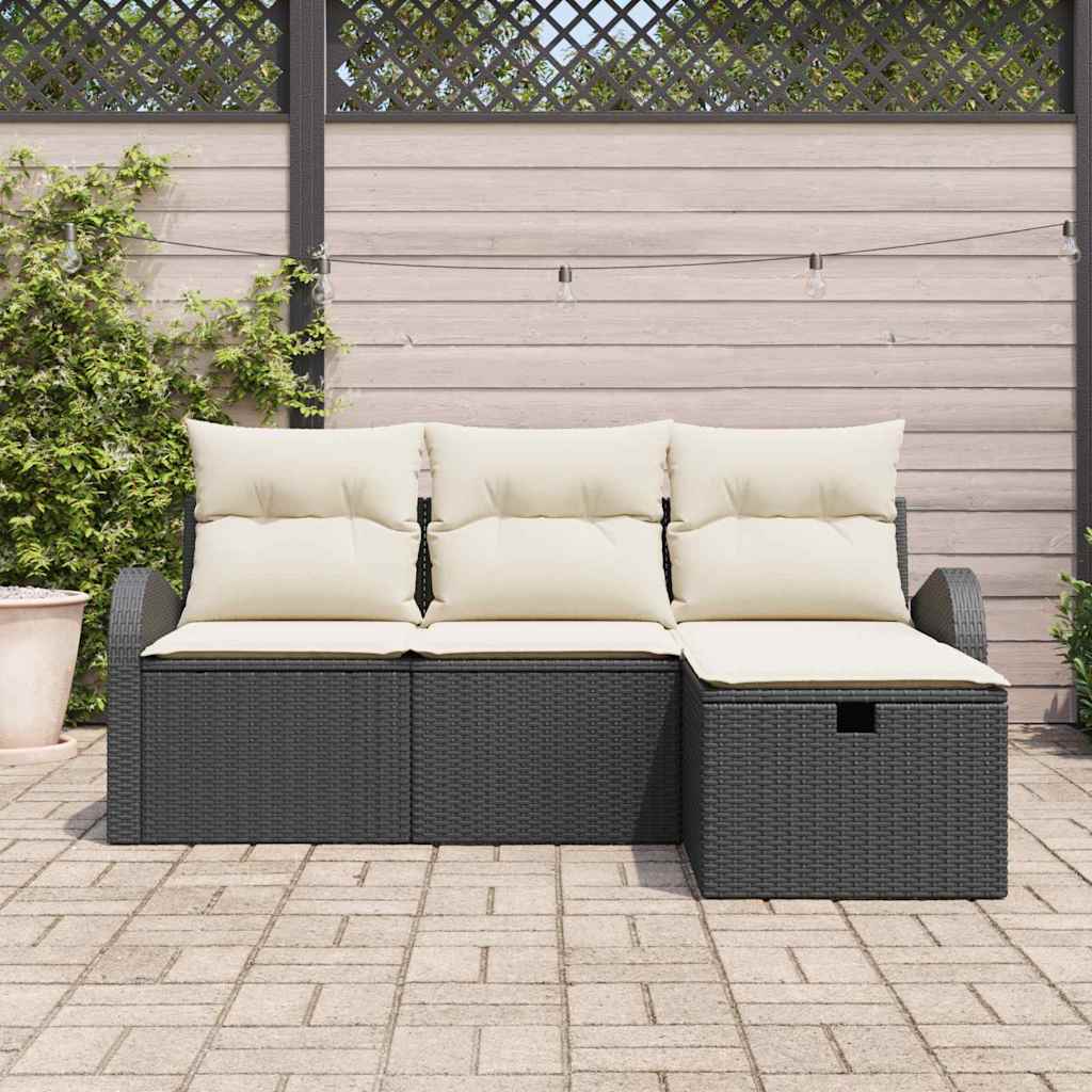 Ensemble de canapé de jardin avec coussin 4 pcs Noir Poly rotin - XIOS
