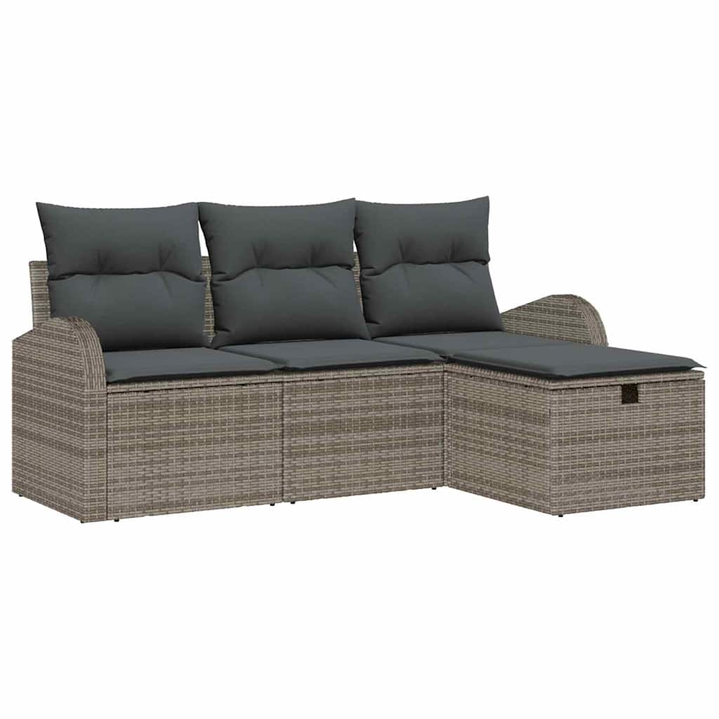 Ensemble de canapé de jardin avec coussin 4 pcs Gris Poly rotin - XIOS
