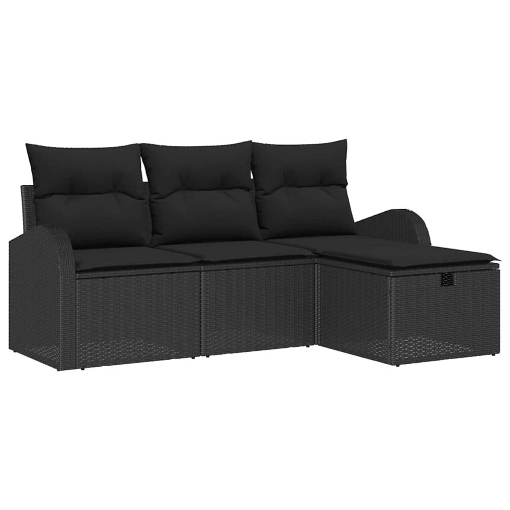 Ensemble de canapé de jardin avec coussin 4 pcs Noir polyrotin - XIOS
