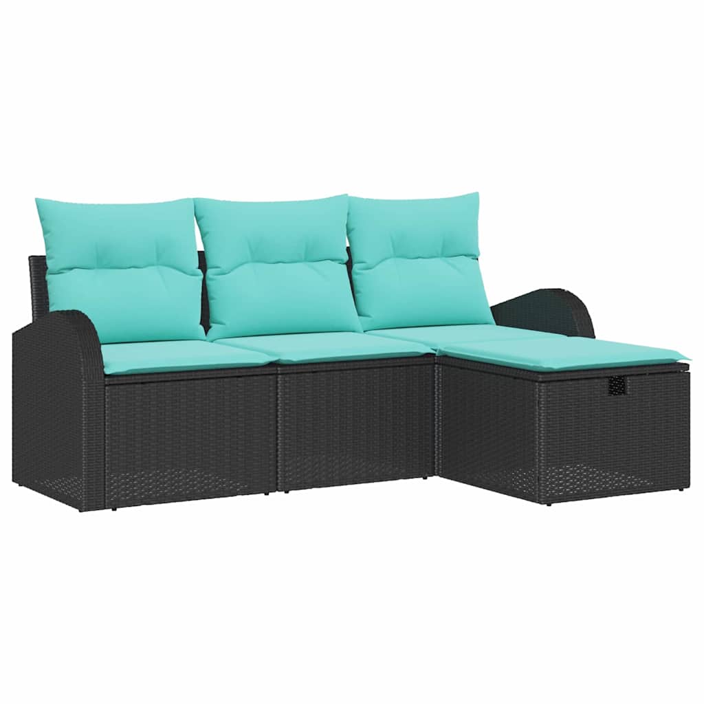 Ensemble de canapé de jardin avec coussin 4 pcs Noir polyrotin