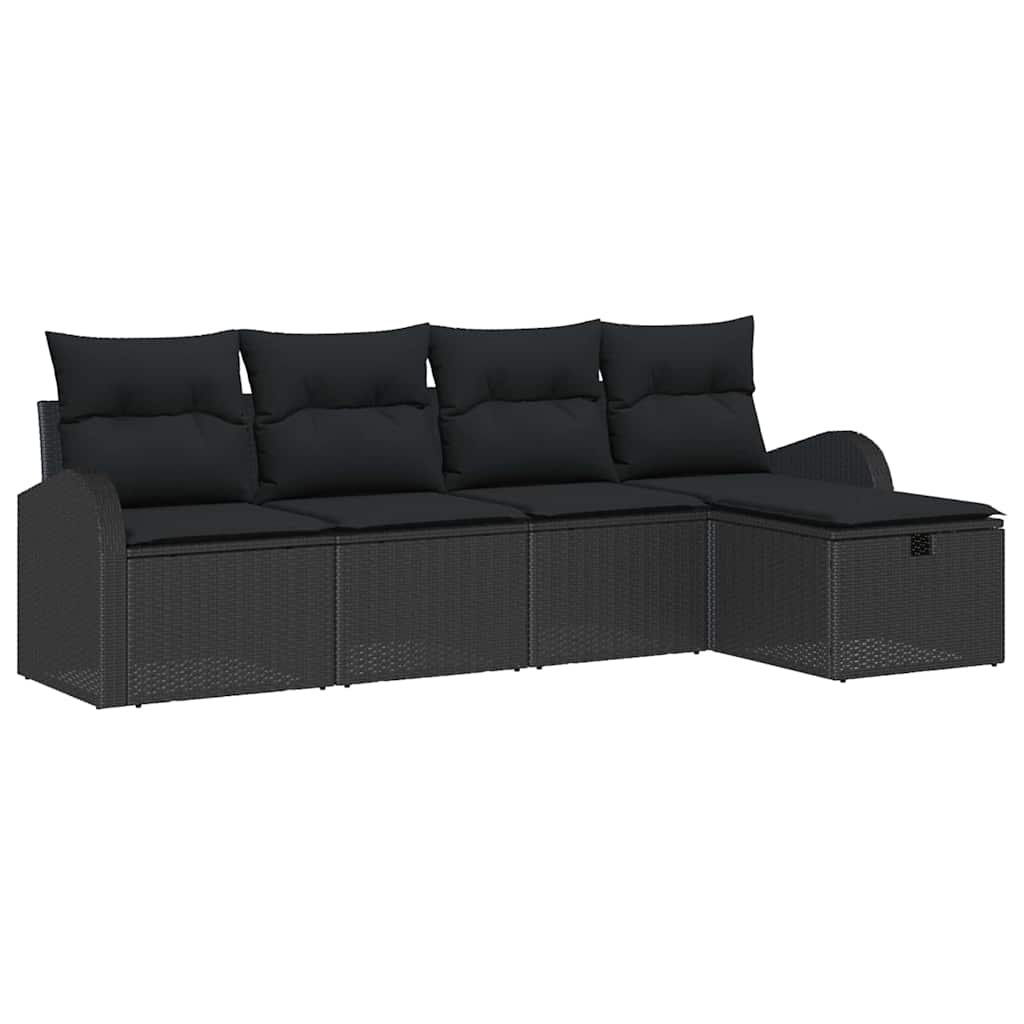 Ensemble de canapé de jardin avec coussin 5 pcs Noir Poly rotin - XIOS
