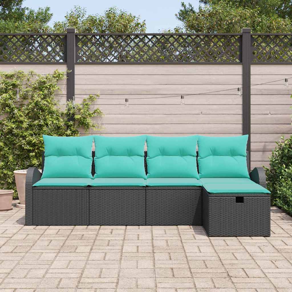 Ensemble de canapé de jardin avec coussin 5 pcs Noir Poly rotin