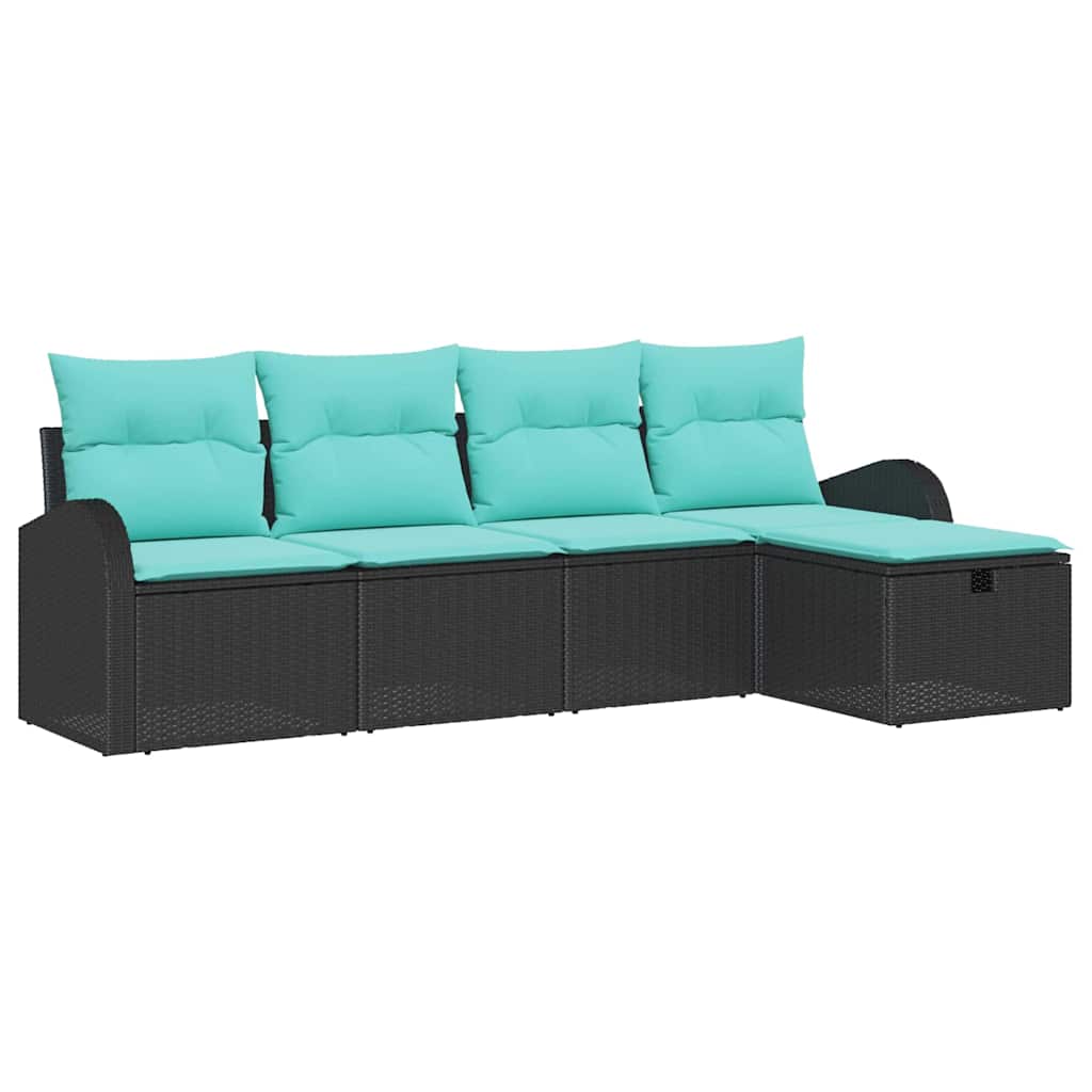 Ensemble de canapé de jardin avec coussin 5 pcs Noir Poly rotin
