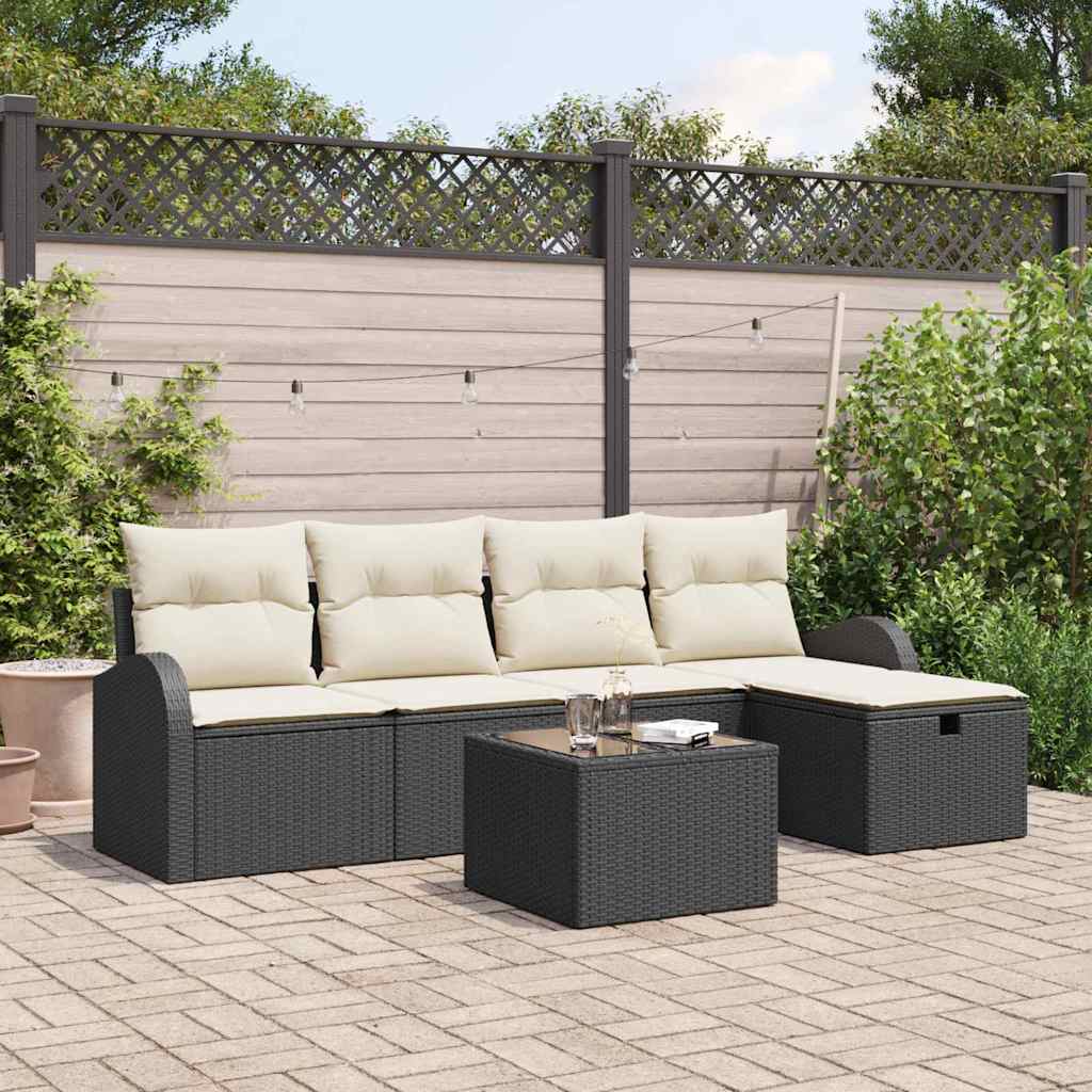 Ensemble de canapé de jardin avec coussin 6 pcs Noir Poly rotin - XIOS