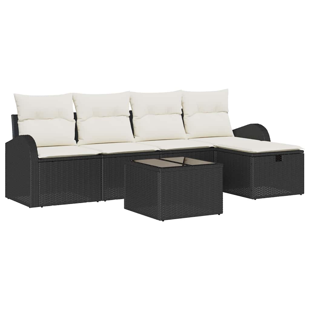 Ensemble de canapé de jardin avec coussin 6 pcs Noir Poly rotin - XIOS