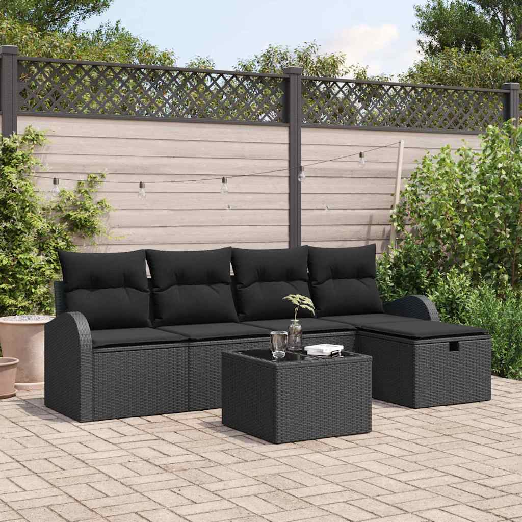 Ensemble de canapé de jardin avec coussin 6 pcs Noir Poly rotin - XIOS