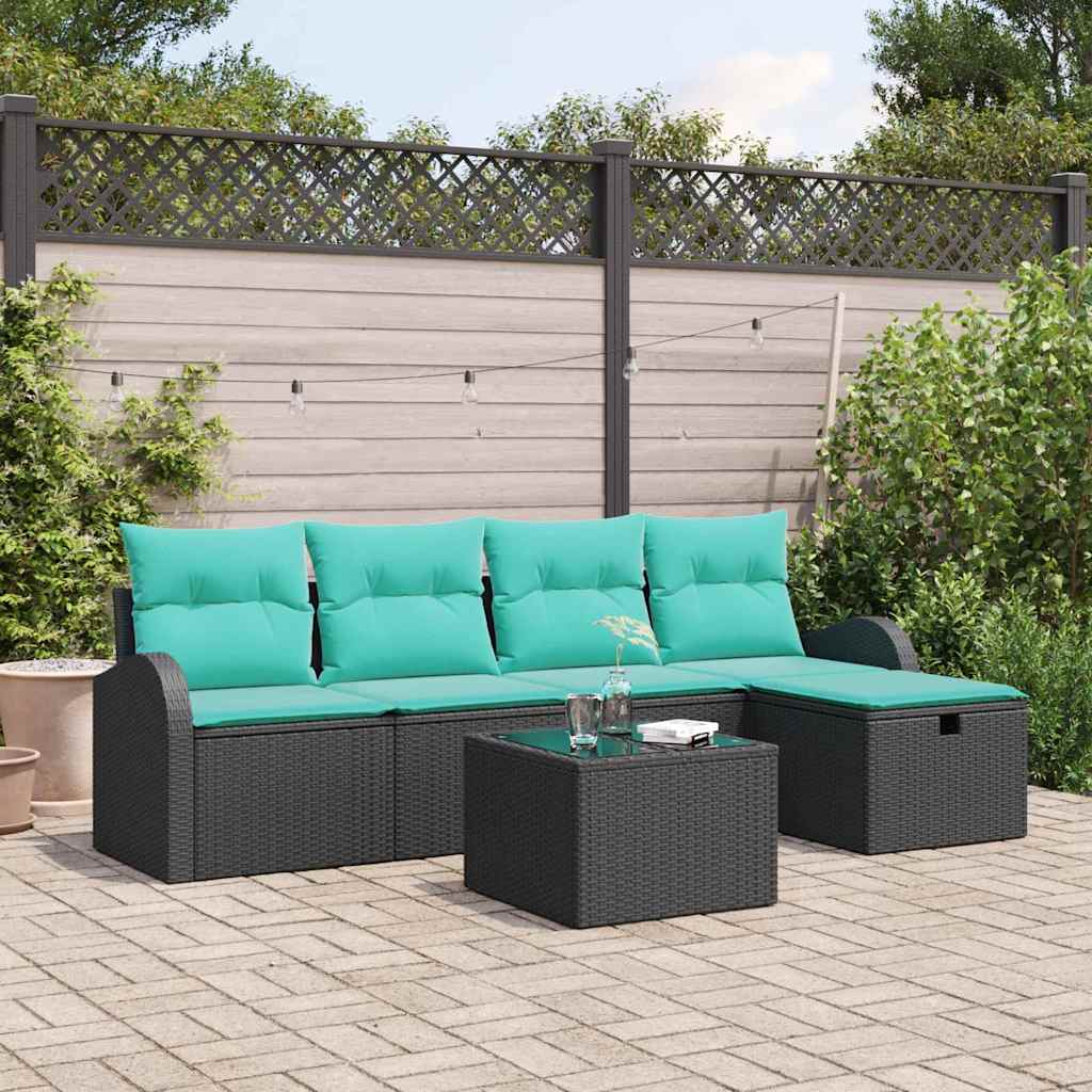 Ensemble de canapé de jardin avec coussin 6 pcs Noir Poly rotin