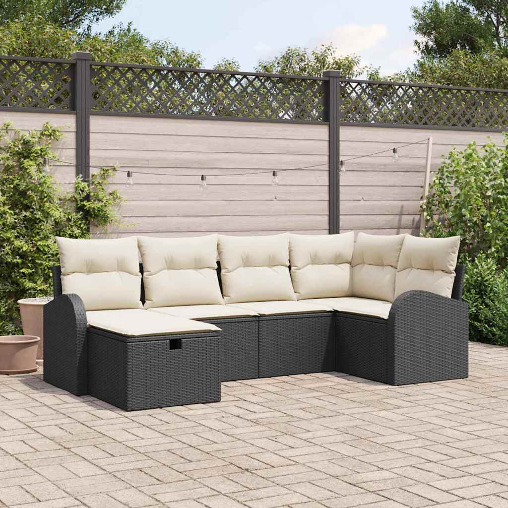Ensemble de canapé de jardin avec coussin 6 pcs Noir Poly rotin - XIOS