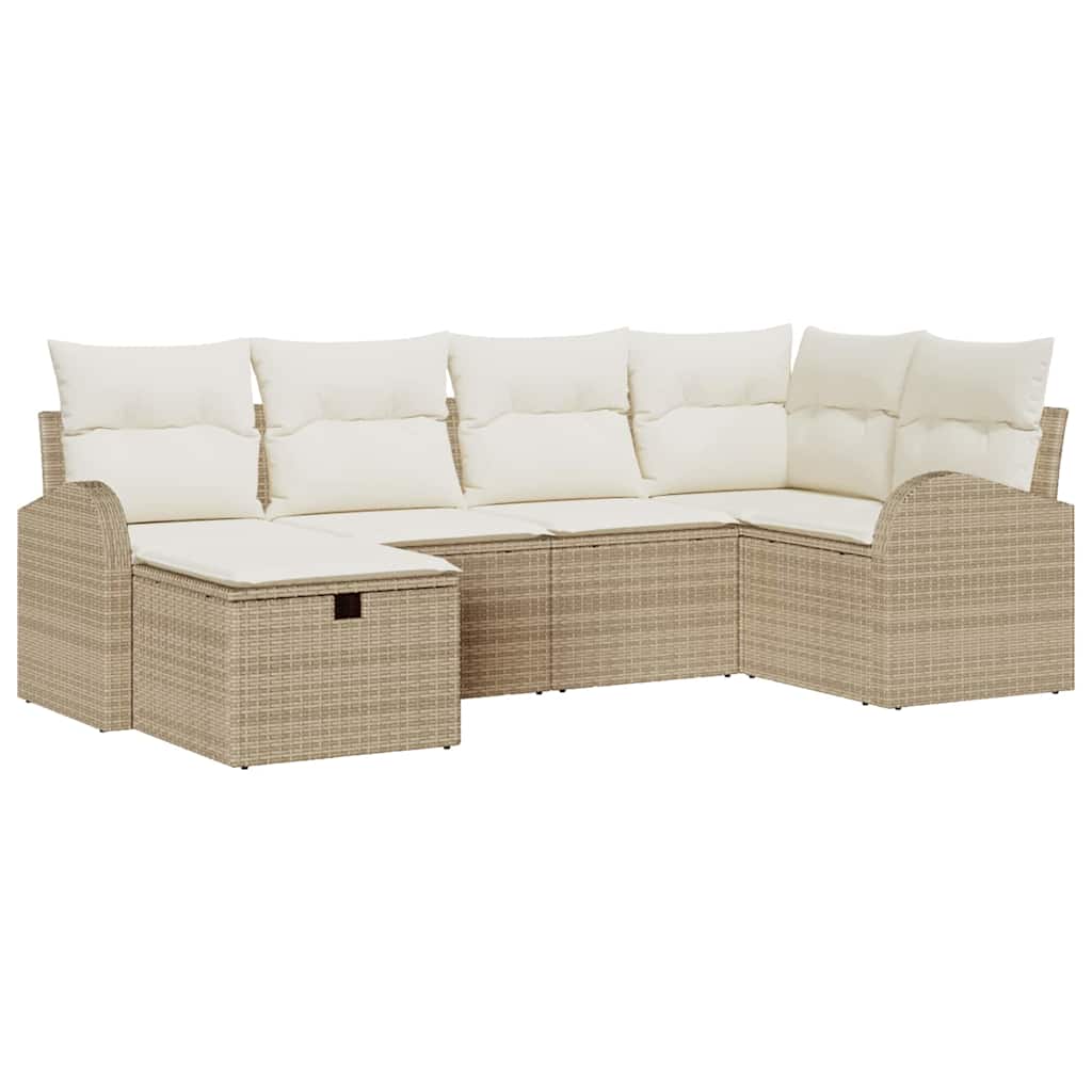 Ensemble de canapé de jardin 6 pc Beige polyrotin