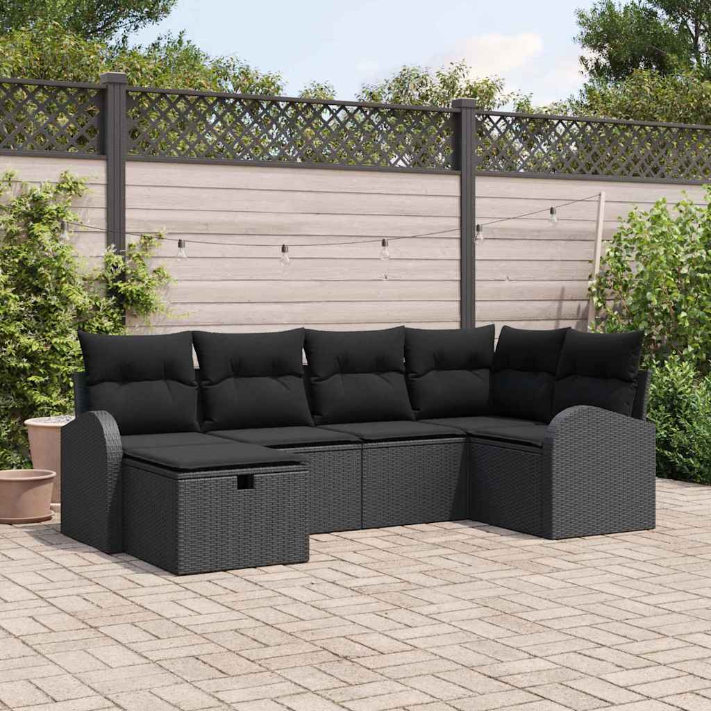 Ensemble de canapé de jardin avec coussin 6 pcs Noir Poly rotin - XIOS