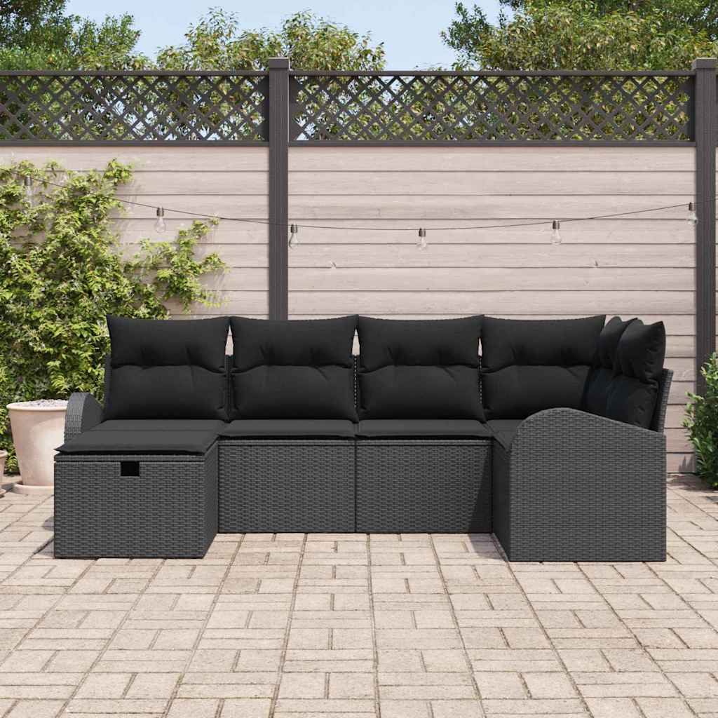 Ensemble de canapé de jardin avec coussin 6 pcs Noir Poly rotin - XIOS