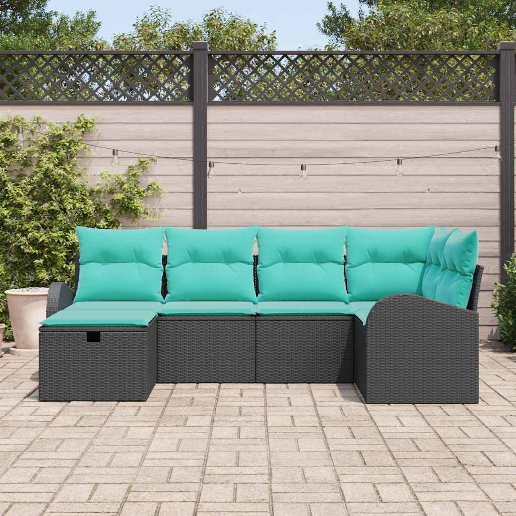 Ensemble de canapé de jardin avec coussin 6 pcs Noir polyrotin