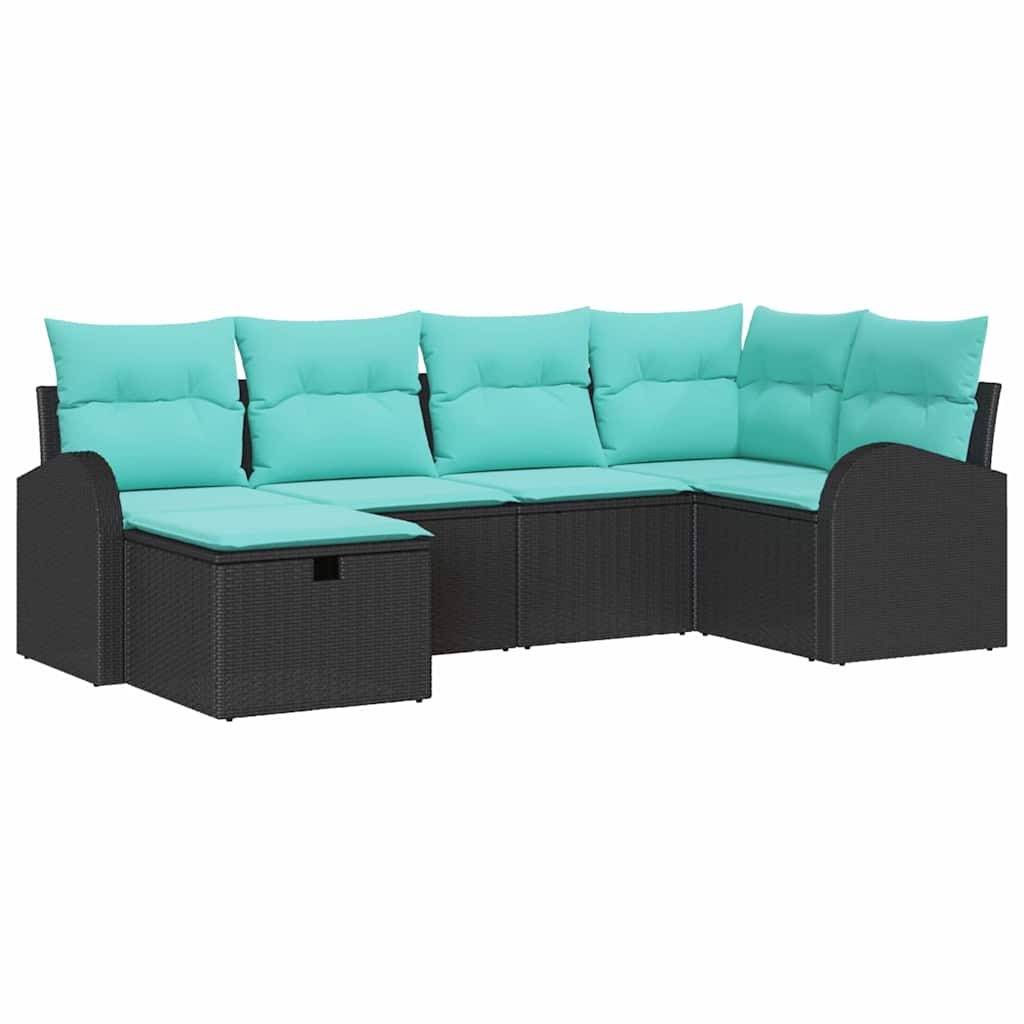 Ensemble de canapé de jardin avec coussin 6 pcs Noir polyrotin