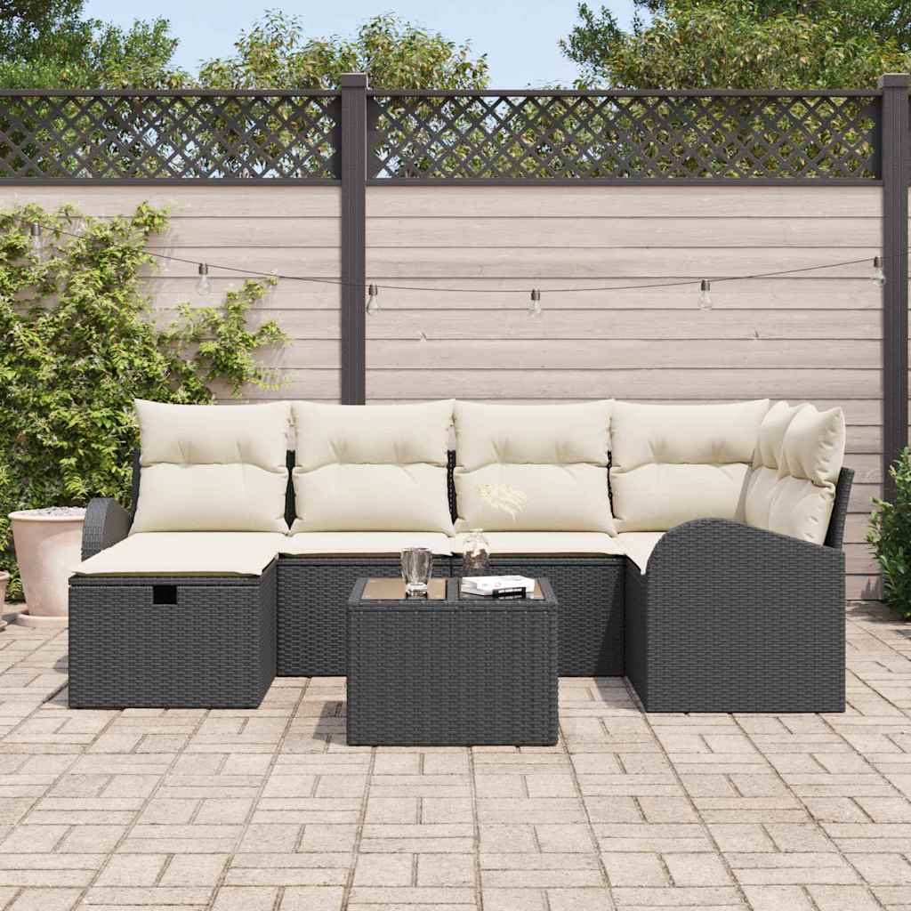 Ensemble de canapé de jardin avec coussin 7 pcs Noir Poly rotin - XIOS