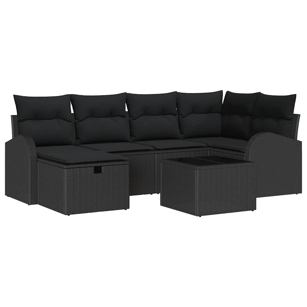 Ensemble de canapé de jardin avec coussin 7 pcs Noir Poly rotin - XIOS