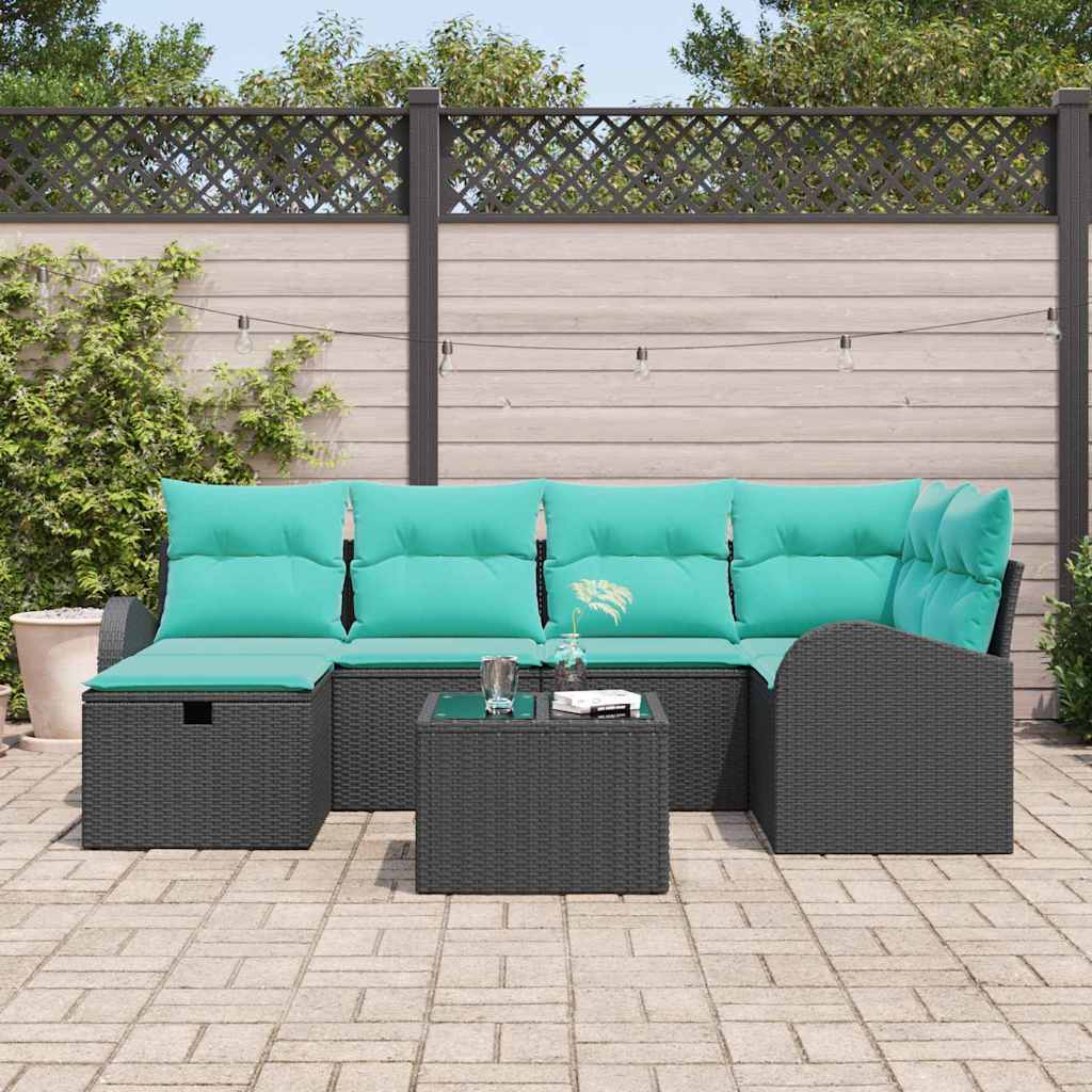 Ensemble de canapé de jardin avec coussin 7 pcs Noir Poly rotin