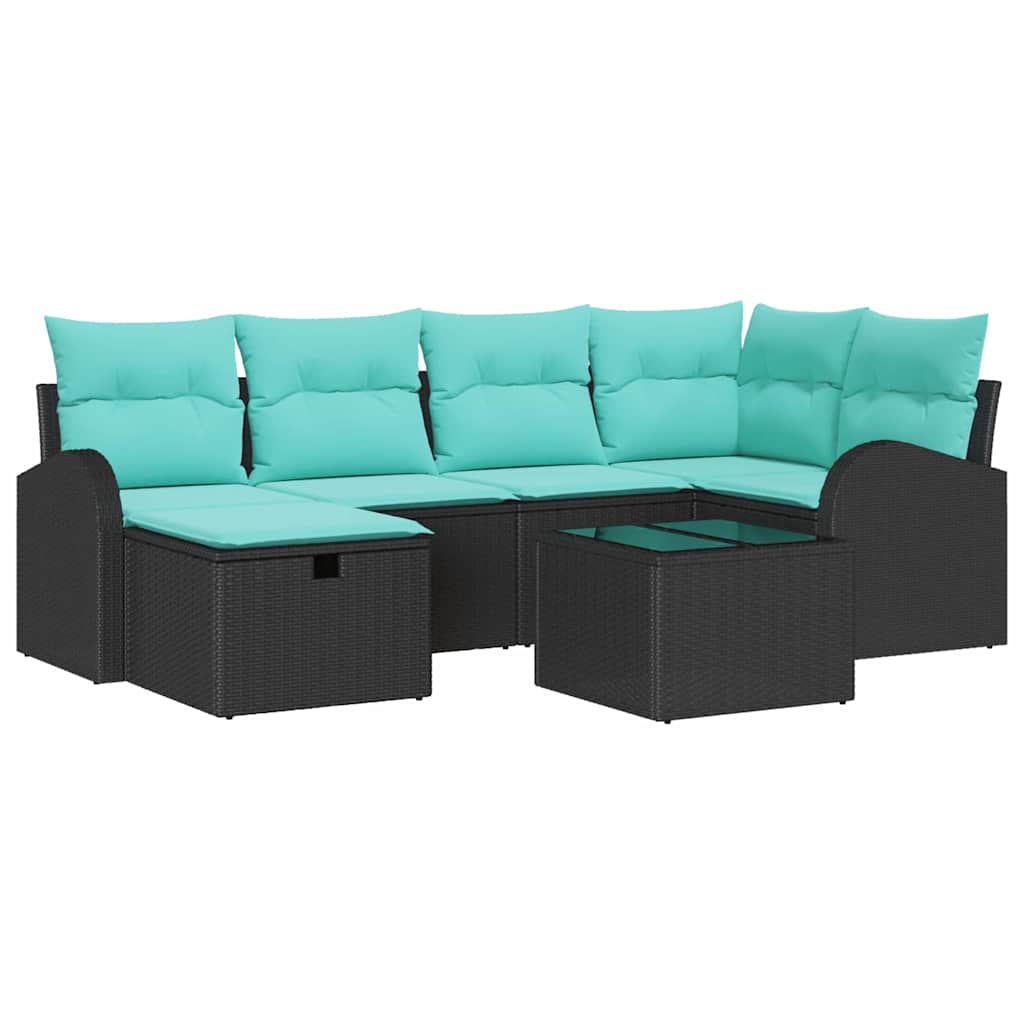 Ensemble de canapé de jardin avec coussin 7 pcs Noir Poly rotin