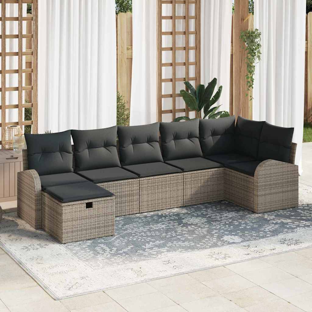 Ensemble de canapé de jardin avec coussin 7 pcs Gris polyrotin - XIOS
