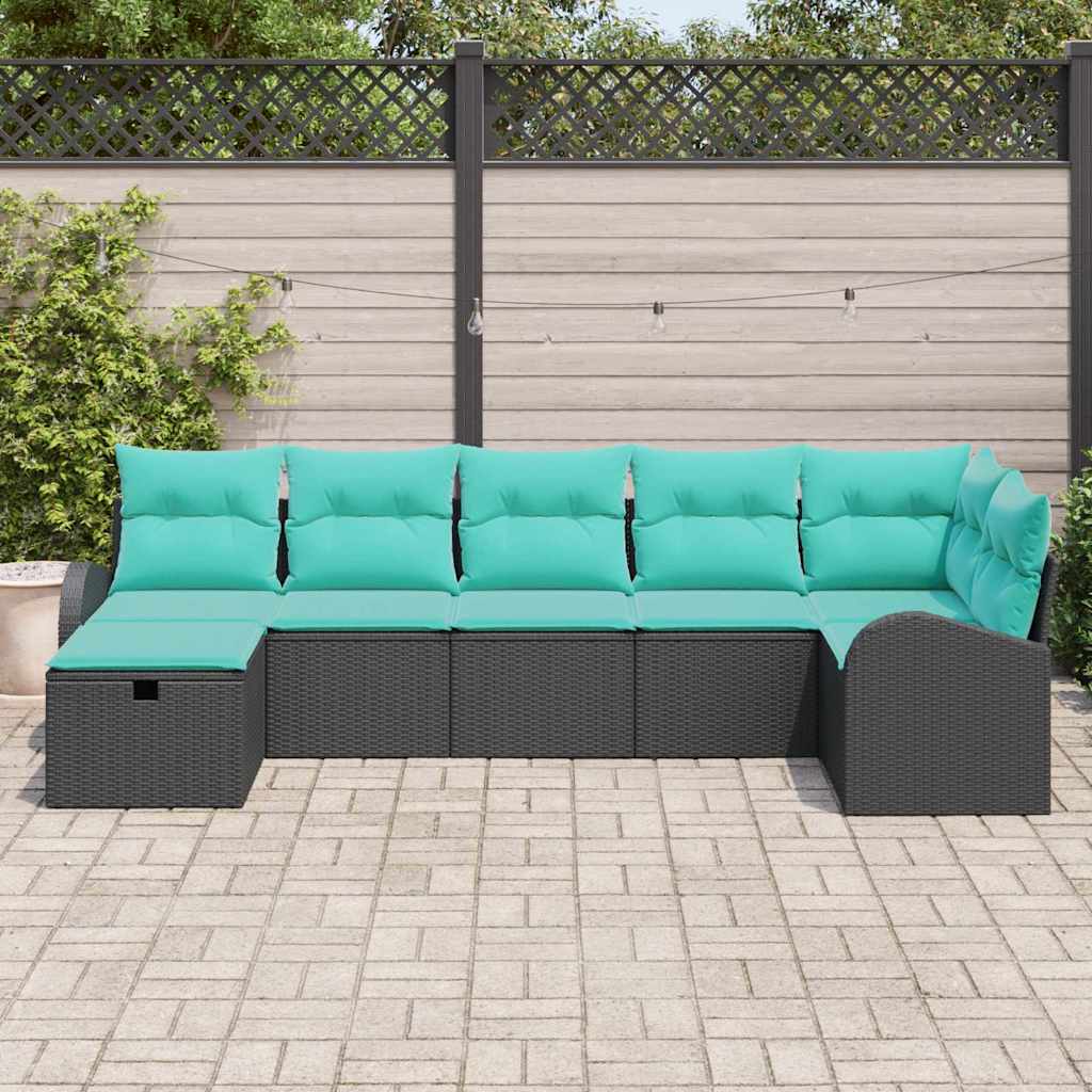 Ensemble de canapé de jardin avec coussin 7 pcs Noir polyrotin