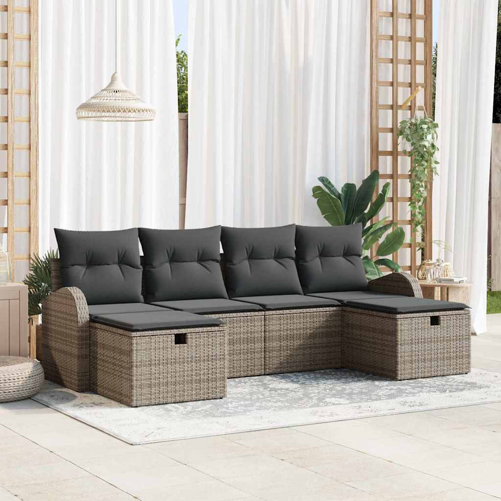 Ensemble de canapé de jardin avec coussin 6 pcs Gris polyrotin - XIOS