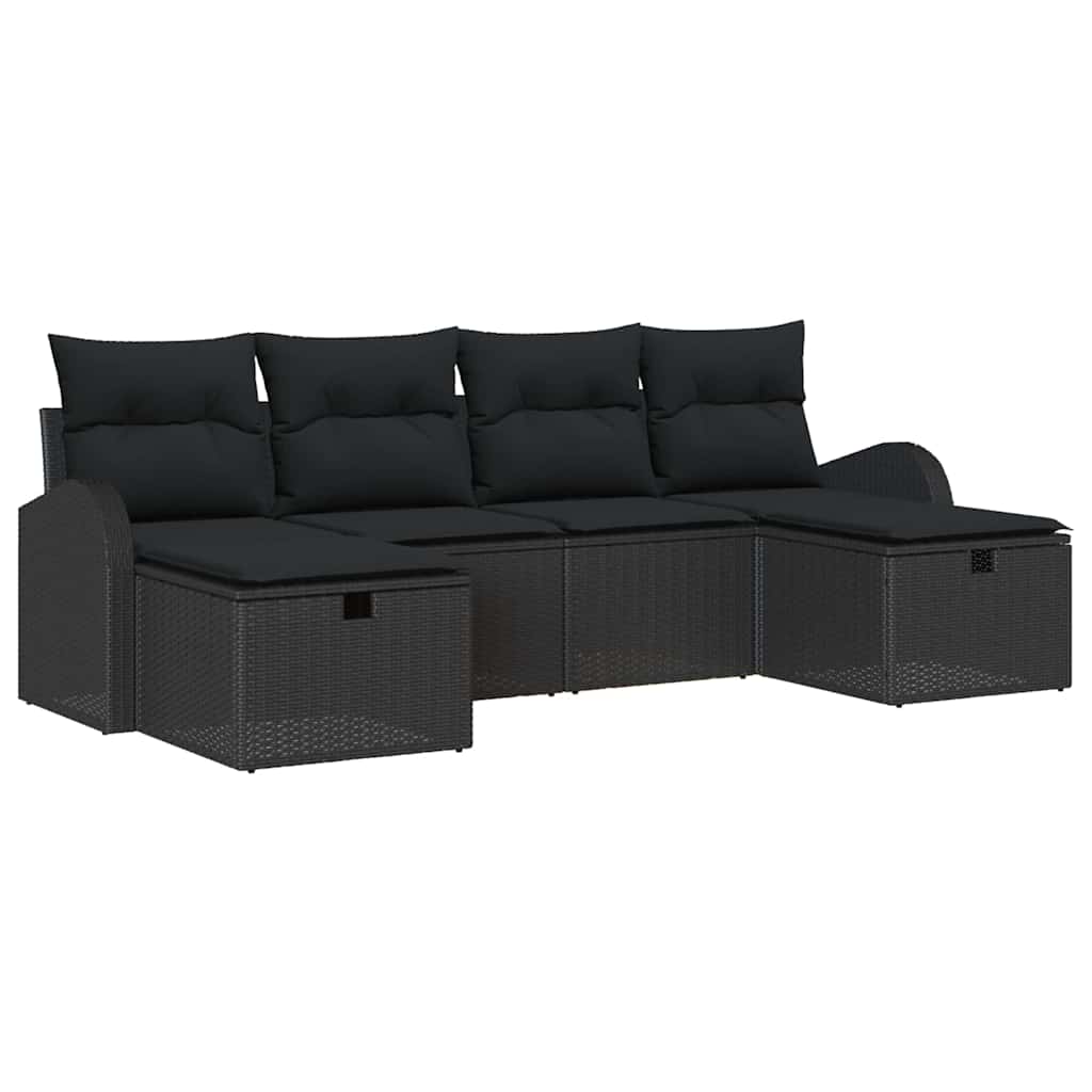 Ensemble de canapé de jardin avec coussin 6 pcs Noir polyrotin - XIOS