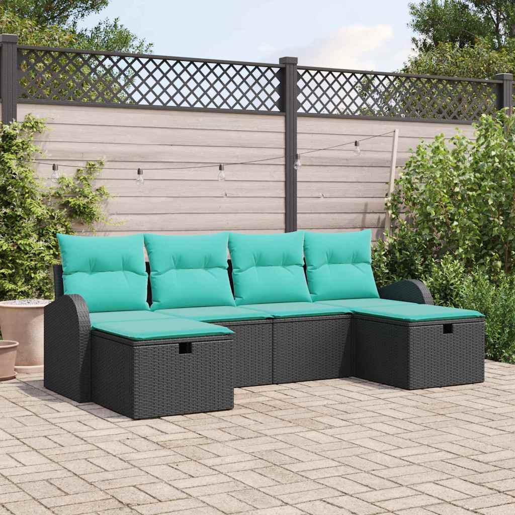 Ensemble de canapé de jardin avec coussin 6 pcs Noir polyrotin
