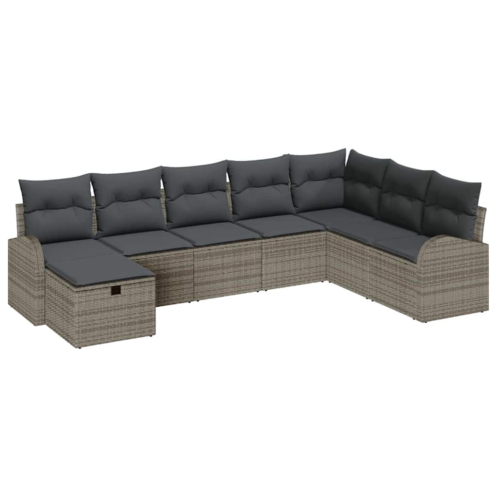 Ensemble de canapé de jardin avec coussin 8 pcs Gris Poly rotin - XIOS