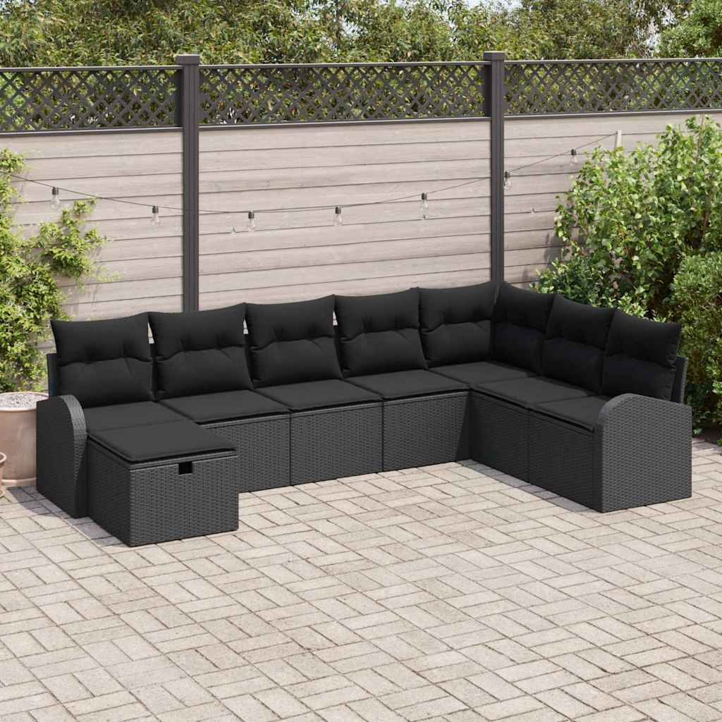 Ensemble de canapé de jardin avec coussin 8 pcs Noir Poly rotin - XIOS