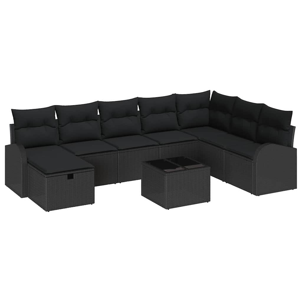 Ensemble de canapé de jardin avec coussin 9 pcs Noir Poly rotin - XIOS