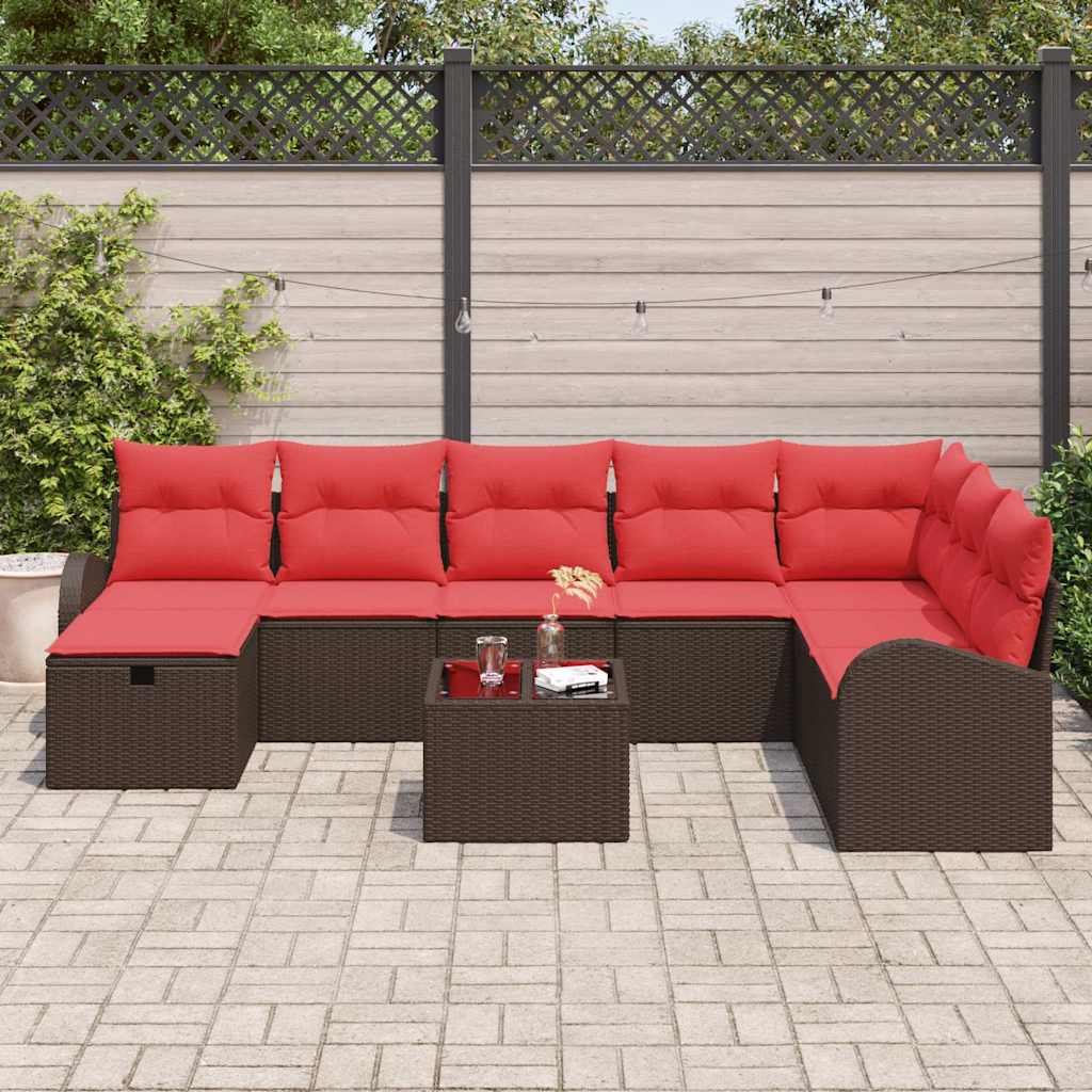 Ensemble de canapé de jardin 9 pcs Marron Poly rotin - XIOS