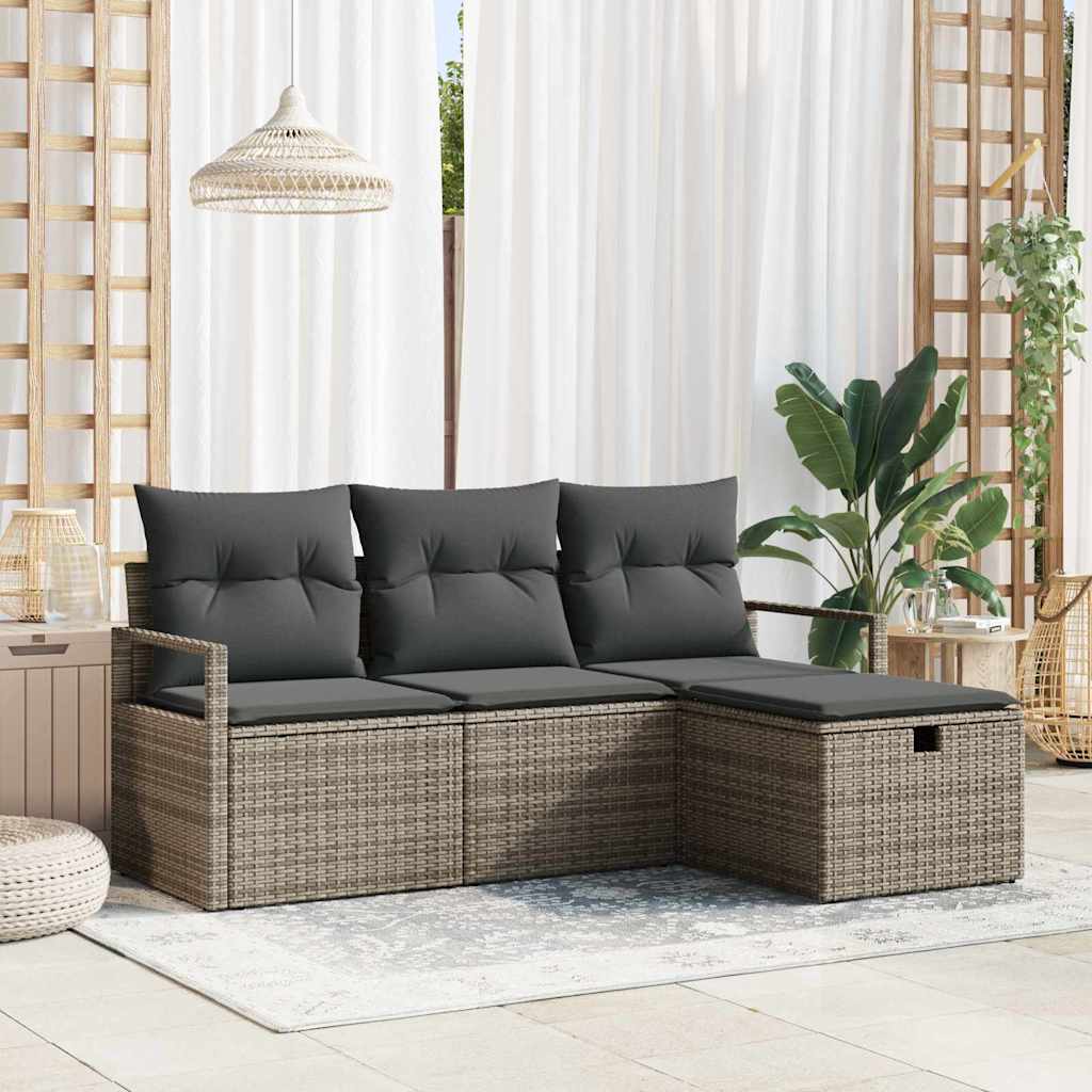 Ensemble de canapé de jardin avec coussin 4 pcs Gris Poly rotin - XIOS