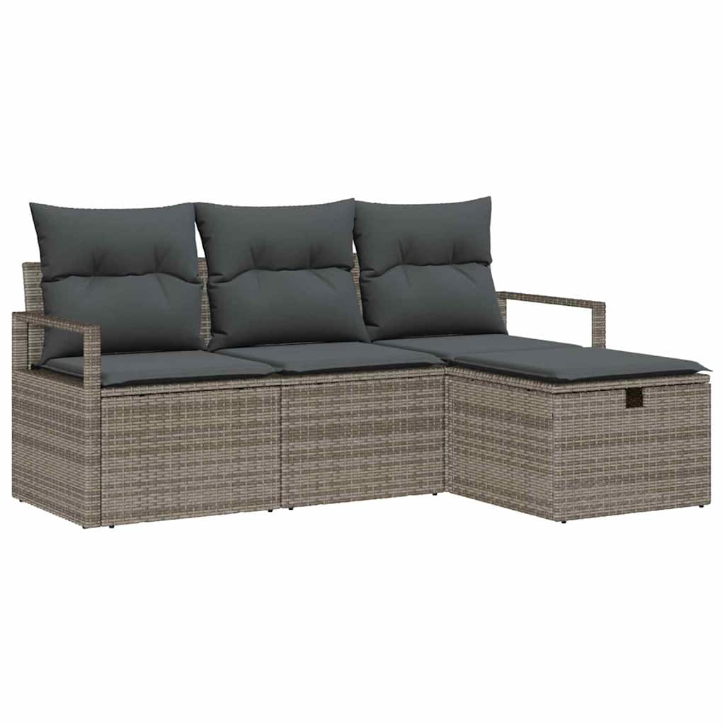 Ensemble de canapé de jardin avec coussin 4 pcs Gris Poly rotin - XIOS