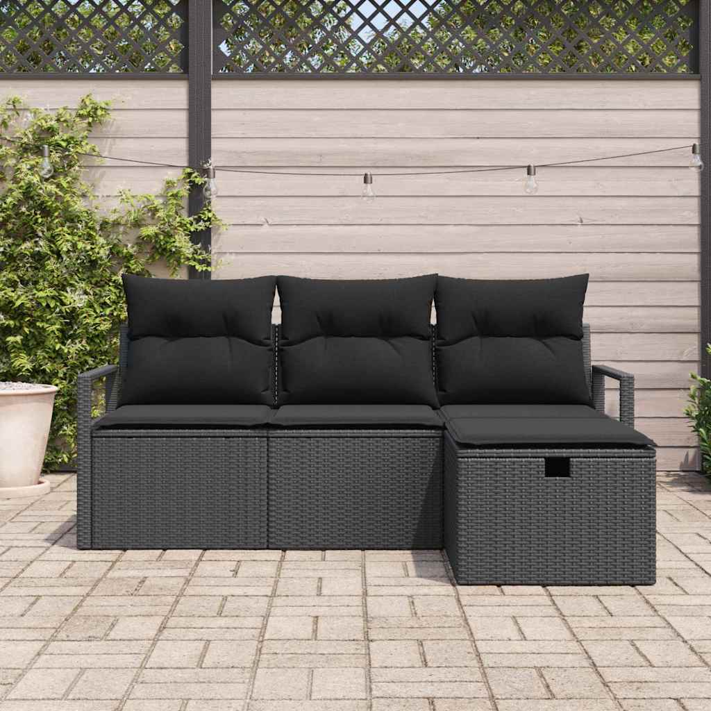 Ensemble de canapé de jardin avec coussin 4 pcs Noir Poly rotin - XIOS
