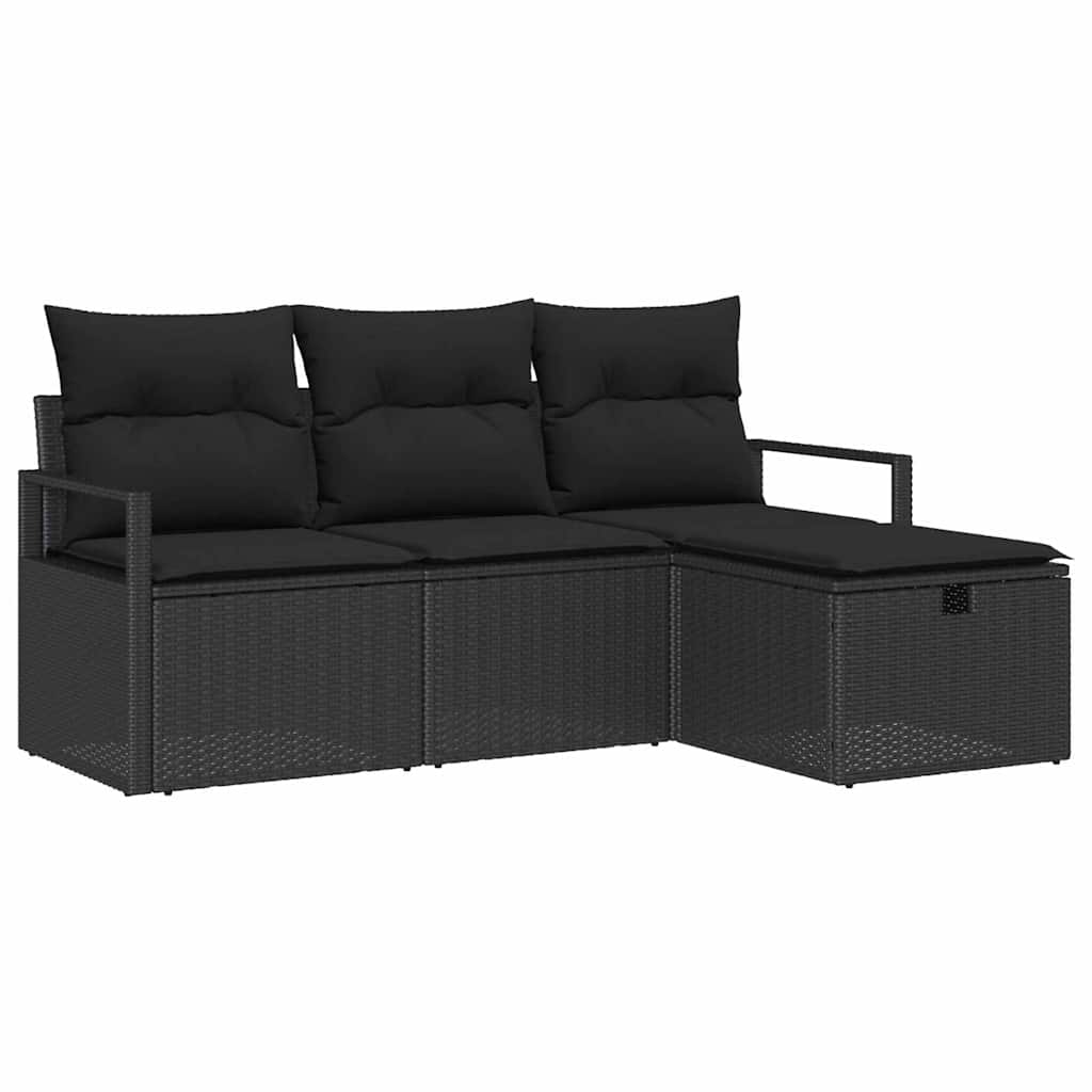Ensemble de canapé de jardin avec coussin 4 pcs Noir Poly rotin - XIOS