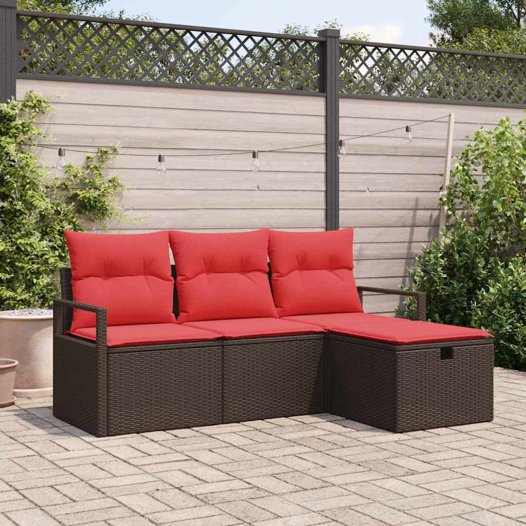 Ensemble de canapé de jardin 4 pcs Marron polyrotin