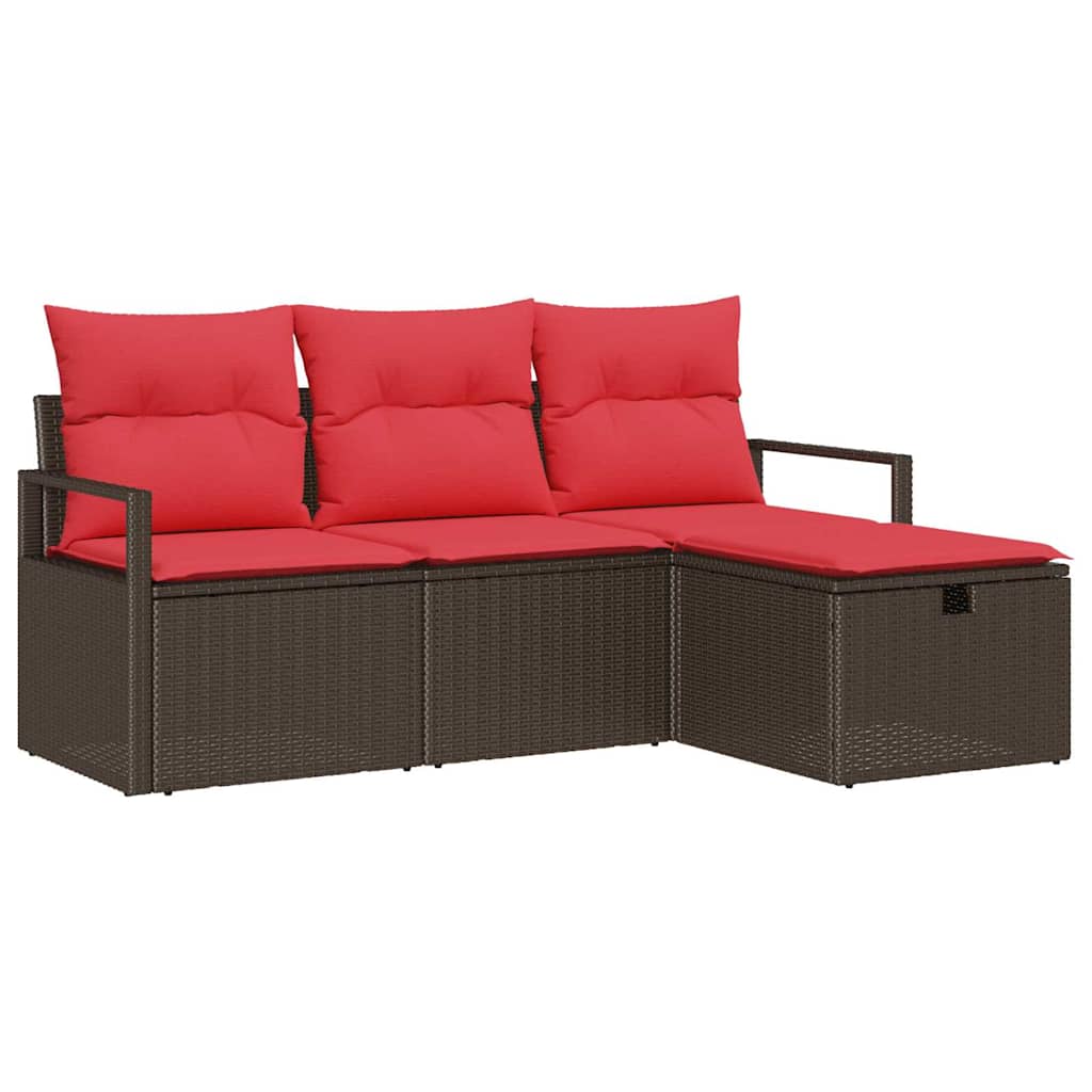 Ensemble de canapé de jardin 4 pcs Marron polyrotin