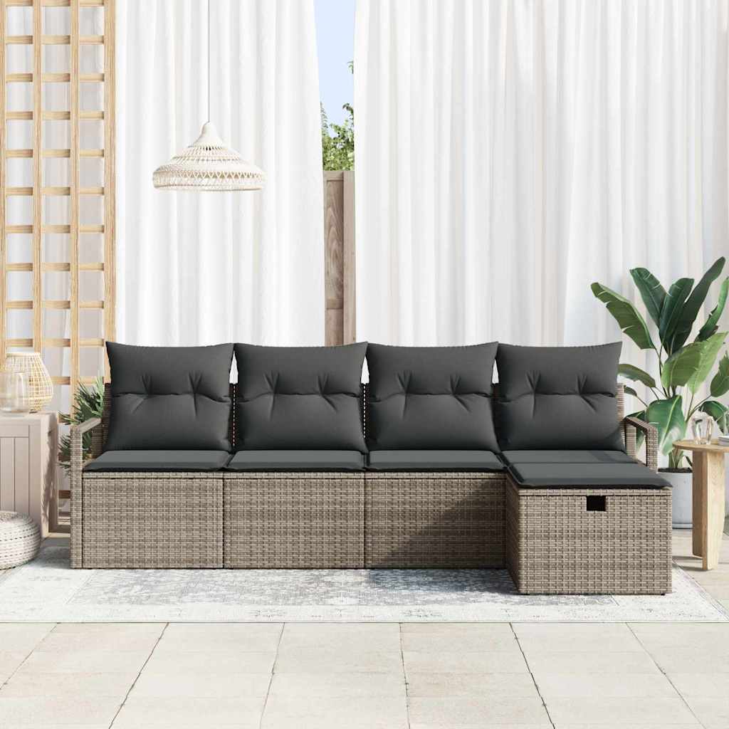 Ensemble de canapé de jardin avec coussin 5 pcs Gris Poly rotin - XIOS