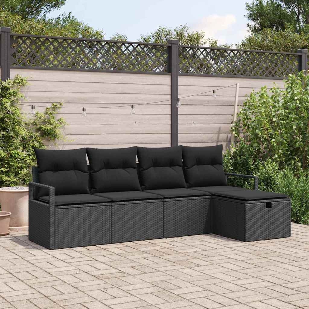 Ensemble de canapé de jardin avec coussin 5 pcs Noir Poly rotin - XIOS