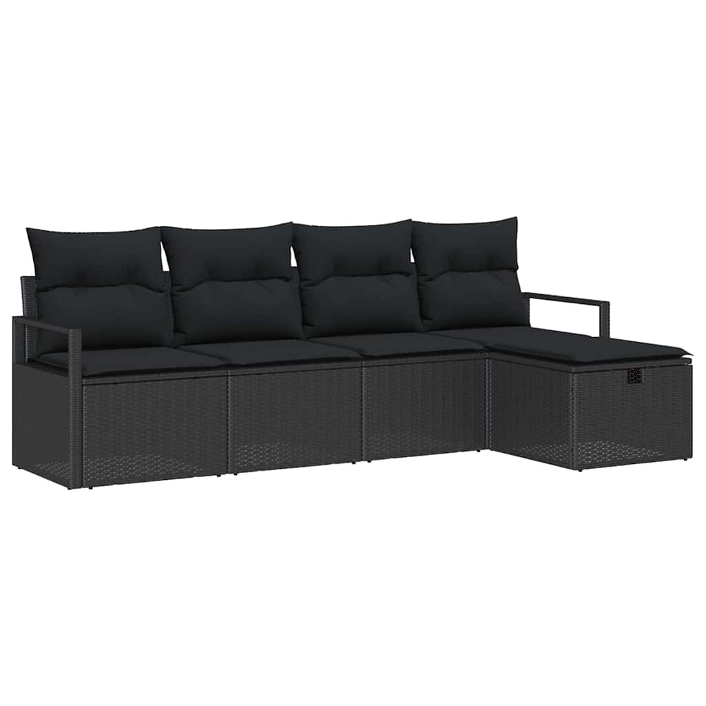 Ensemble de canapé de jardin avec coussin 5 pcs Noir Poly rotin - XIOS
