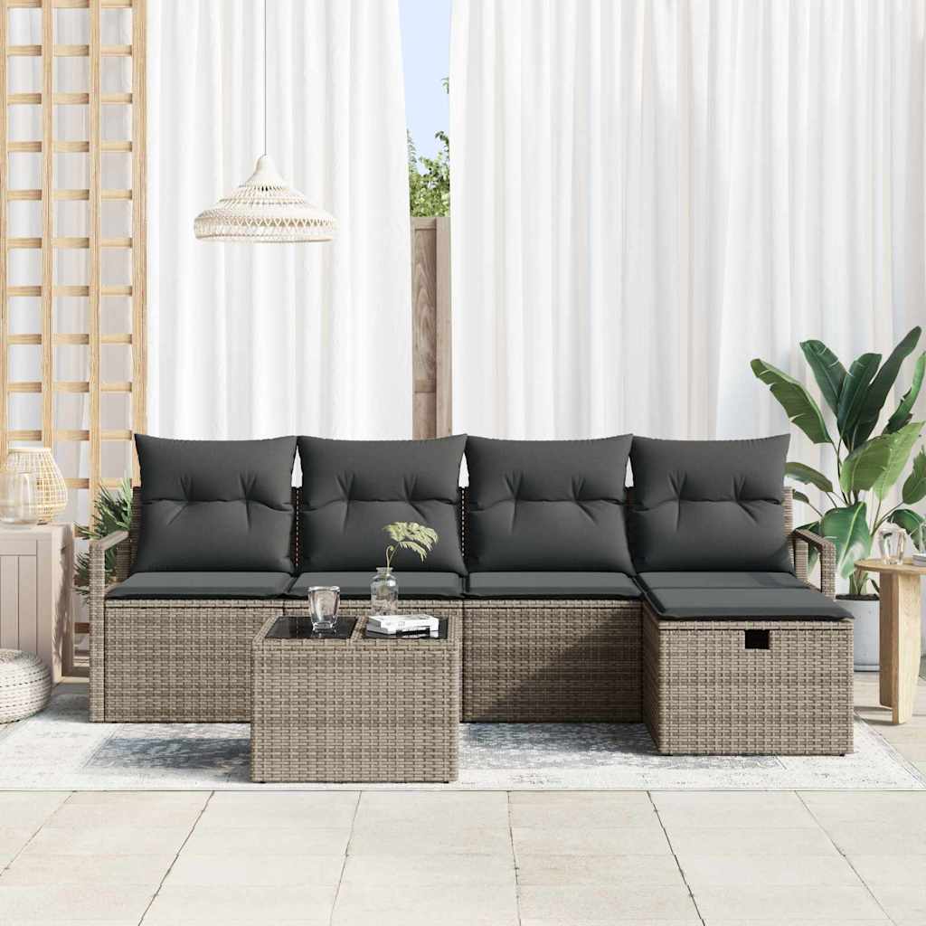 Ensemble de canapé de jardin avec coussin 6 pcs Gris Poly rotin - XIOS